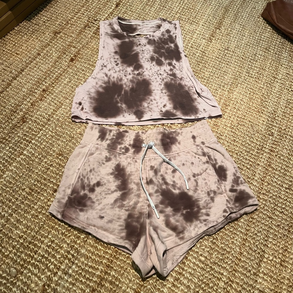 lululemon athletica blush Tie-Dye Tank Top and shorts set